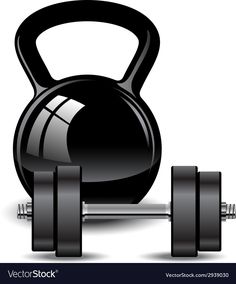 a kettle and two dumbbells on a white background