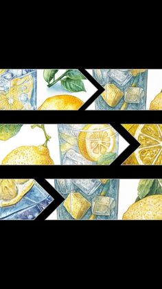 an image of lemons and ice cubes with arrows pointing in opposite directions to each other