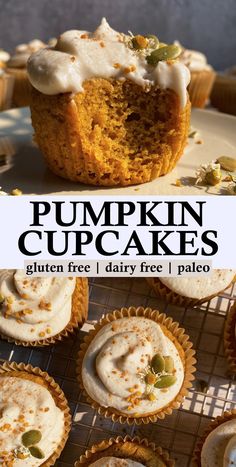 pumpkin cupcakes with cream cheese frosting and sprinkles on top