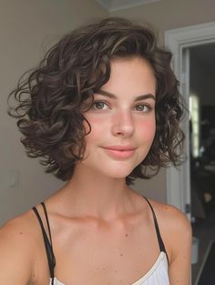 Summer Haircuts 2024: Top Styles for Short, Medium, and Long Hair -  #hair #Haircuts #Long #Medium #Short #Styles #Summer #Top Check more at https://ifoundaideas.com/summer/summer-haircuts-2024-top-styles-for-short-medium-and-long-hair/ Chin Length Curly Hair With Curtain Bangs, Short Hair Women Wavy, Curly Bob Haircut With Bangs, Permed Hair Women, Short Wavy Perm, Short Naturally Curly Hair Styles, Short Hair For Curly Hair, Perm For Short Hair, Medium Short Curly Hair