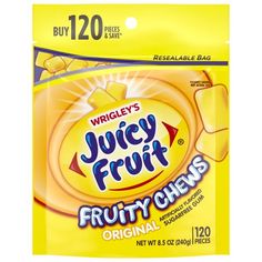 juicy fruit gums bag on a white background