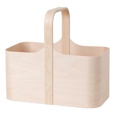 a wooden basket with handles on the top and bottom, made from plywood wood