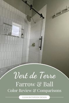 a bathroom with white tile and gray walls is featured in the article, west de tere farrow & ball color review & comparison