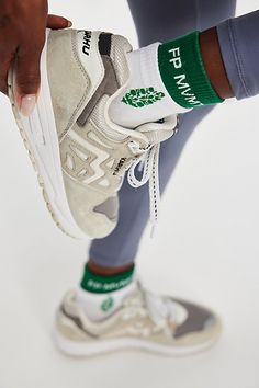 Take your sock game to the next level with this effortlessly essential pair featured in a staple crew style and layered look with contrast ribbed piecing at top and defined FP Movement logo detailing for the perfect fitness-inspired finishing touch. | Quarter Crew Court Socks by FP Movement at Free People, White/Green Movement Logo, Tennis Socks, Sock Game, Fp Movement, Layered Look, White Green, Boho Outfits, Next Level, Active Wear