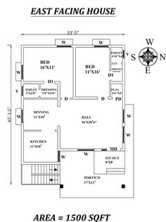 the floor plan for an east facing house