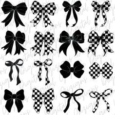 black and white bows with checkered ribbon clipart for silhouettes, crict