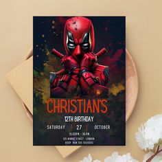 a birthday card with a deadpool character on it