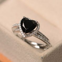 Goth Wedding Ring, Halo Rings Engagement, Onyx Wedding Ring, Engagement Ring Christmas, Month May, Gothic Engagement Ring, Black Spinel Ring, Propose Ring, Make Rings