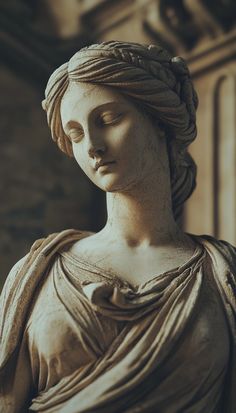 a statue of a woman with braids on her head and dress around her neck