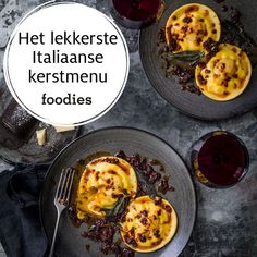 two plates with food on them and the words het lekerste italian kerstremu foods