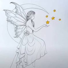 a drawing of a fairy holding a star