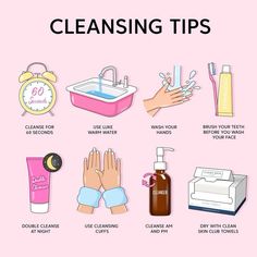 Follow these essential cleansing tips for glowing, healthy skin! 🧖‍♀️✨ From washing your face for 60 seconds to double cleansing at night, these steps ensure your skincare routine is on point. Don't forget to use lukewarm water, wash your hands, and brush your teeth before starting. Keep it fresh with cleansing cuffs and clean towels. Morning and night routines are key!   #skincareroutine #cleansingtips #healthyskin #glowingskin #doublecleanse #skincarehacks #facewashroutine #skincareessentials #clearskinjourney #beautytips #dailyskincare Ceredit: @skinwithmadi on Instagram Fresh And Clean Shower Routine, Face Wash Routine Steps, How To Look Clean And Fresh At School, Sick Routine, Remove Dark Eye Circles, Teas To Drink, How To Be Beautiful, Morning Tips, Face Washing Routine