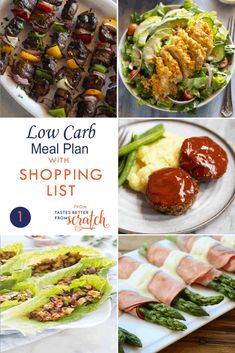 the low carb meal plan shopping list includes salads, meats and vegetables