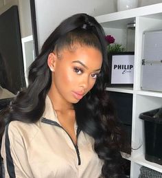 Updos For Ball Gowns, Half Up Half Down Hair Weave, Weave Ponytail Hairstyles, Curly Hair Updo, Fringe Hairstyles, Hair Ponytail Styles, Ponytail Styles, Half Up Half Down Hair