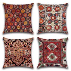 four pillows with different designs on them