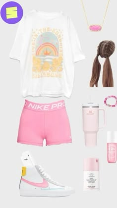 Preppy Nike Shorts Outfit, Pink Nike Pros Outfit, Middle School Fashion 2023, Cute Outfits With Nike Pros, Nike Pros Outfit, Preppy Baddie, Hawaii Tips, Nike Stuff, Clothes School