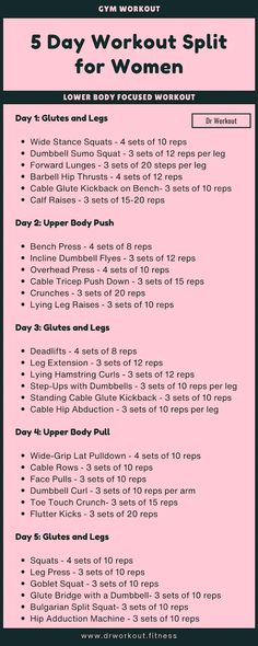 the 5 day workout plan for women is shown in black and pink with white text