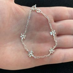 Sterling Silver Flower Bracelet, Sterling Silver Flower Jewellery - Etsy UK Silver Flower Jewelry, Flowers Bracelets, Silver Flowers Jewelry, Iphone Ringtone, Silver Flower Bracelet, Preppy Jewelry, Sterling Silver Flower, Jewelry Lookbook, Bracelet Sterling Silver