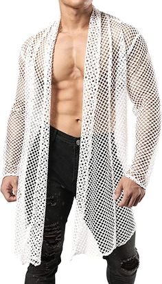 Mesh Suit Men, Men Mesh Outfit, Mesh Shirt Men, Mesh Cardigan, Mesh Shirt, Black Clothing, Mens Cardigan, Cardigan Long, Mesh Long Sleeve