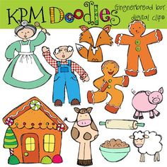 an image of children's farm animals and gingerbreads clip art for scrapbook pages