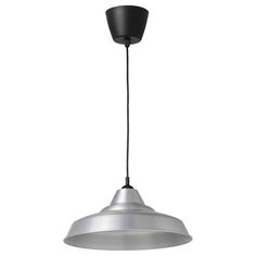 a black and silver pendant light hanging from a ceiling fixture on a white background with clippings