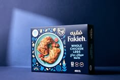 a blue box with some chicken on it