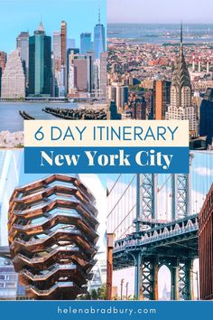 the new york city skyline with text overlay reading 6 day itinerary new york city