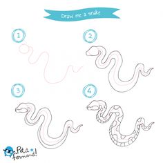 the instructions for how to draw a snake in three different ways, including numbers and letters