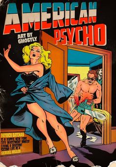 an old comic book cover with a woman in a blue dress and a man standing behind her