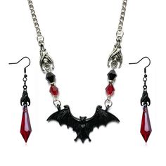 PRICES MAY VARY. Black bat necklace: This necklace is a Halloween-themed necklace. The pendant is made of flying bats, the symbol of Halloween. The two sides of the pendant are paired with red and black cubic zirconia. It has a noble temperament, and there are two guard bats with upturned wings. Let the wearer have more horror and mystery. Halloween Bat Necklace: The bat that spreads its wings is like flying. The super design makes this bat feel like it is about to come out. Wearing it on the fe Vampire Costume Women, Witch Accessories, Spider Necklace, Necklace Outfit, Halloween Necklace, Big Jewelry, Gothic Necklace, Women's Jewelry Sets, Vintage Gothic