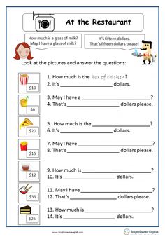 a restaurant worksheet with pictures and words