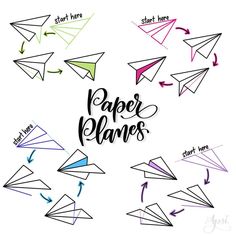 some paper planes are flying in the air