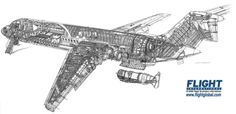 a drawing of an airplane that is flying in the sky with its engine attached to it