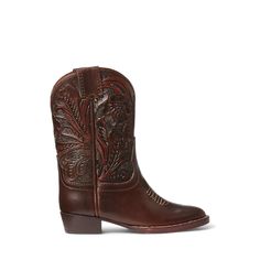 A faithful reproduction of our iconic Plainview cowboy boot scaled down to a collectible size. Inspired by samples used by traveling salesmen in the early 1900s. Leather and branding elements are from the Double RL footwear line. Vegetable-tanned cowhide shaft is hand-tooled. Vamp is made with durable yet flexible cowhide that is sourced from a Chicago-based tannery. Comes in a signature box. Vintage Leather Boots For Country Events, Rustic Hand-tooled Boots For Western-themed Events, Vintage Brown Vegetable-tanned Boots, Traditional Leather Boots For Ranch, Traditional Brown Boots For Western-themed Events, Classic Vintage Brown Boots For Western-themed Events, Vintage Hand Tooled Boots With Round Toe, Vintage Hand-tooled Boots With Round Toe, Vintage Hand-tooled Boots For Western-themed Events