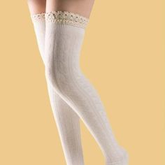 Reposhing This Item I Purchased From @Bayboutique. Loved It, But Ready To Rotate For Something New. Sill Nwt:) Questions? Leave A Comment Below! White Thigh High Socks, Long White Socks, Socks Thigh High, Beige Socks, White Thigh Highs, Pretty Socks, Socks Aesthetic, Knit Boot Socks, Cute Stockings