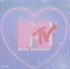 a heart shaped television logo with the words music television on it's side and stars in the background