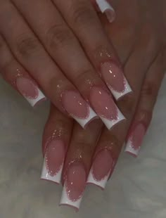 White Nails Inspo Medium, Medium Square Press On Nails, Wedding Nails Bridesmaid Square, French Top With Glitter, S Size Nails, Acrylic Nails French Tip Glitter, Press On Nails Shein, Cute Nails Acrylic 2024 Simple, White Tip Acrylic Nails With Design