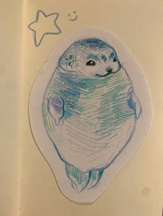 a drawing of an otter with a star on it's head and the words i love you written in blue ink