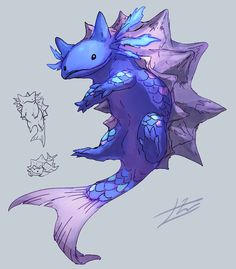 a drawing of a blue and purple dragon