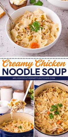 This easy creamy chicken noodle soup is the definition of comfort! Ideal for winter dishes, best comfort food recipes, and warm dinner ideas, this hearty soup is filled with tender vegetables, noodles, and a luscious blend of cream cheese and cream. Quick to make and incredibly satisfying! Creamy Chicken And Noodles Crockpot, Warm Dinner Ideas, Easy Creamy Chicken Noodle Soup, Creamy Chicken Noodle Soup Recipe, Best Comfort Food Recipes, Creamy Chicken And Noodles, Easy Creamy Chicken, Creamy Chicken Noodle, Creamy Chicken Noodle Soup