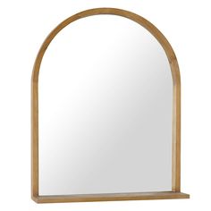 a wooden arch mirror on a white background