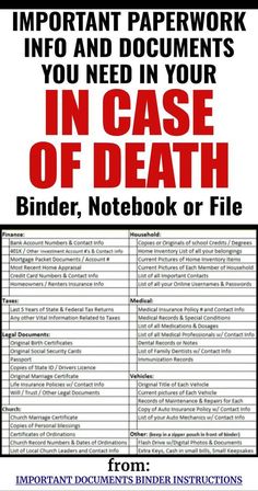 an important paperwork info and documents you need in your in case of death binder, notebook or file