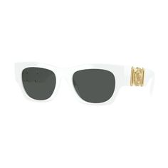 The Versace VE 4479U 314/87 unisex pillow sunglasses, feature white plastic frame and grey lenses. The Versace model VE 4479U comes in size; lens 52mm x bridge 19mm x temple 140mm. This item will come with Versace box, case, cloth and paperwork, and they can be fitted with your prescription by a licensed professional. Size: M.  Age Group: adult. Sunglasses White, Versace Sunglasses, Oversized Sunglasses, Grey Lenses, Cloth Bags, Sunglasses Accessories, Versace, Temple, Lenses