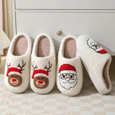 Christmas Gingerbread, Raindeer, Santa Slippers Xmas Slippers, Santa Slippers, Reindeer Slippers, Holiday Slippers, Cartoon Reindeer, Christmas Slippers, Man Design, Fuzzy Slippers, Slippers Cozy