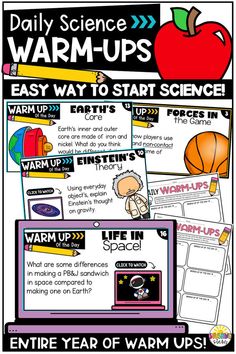 an easy way to start science for the year of warm ups with pictures and text