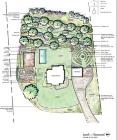 a plan for a garden with lots of trees