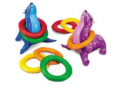 an assortment of toys including rings and sea animals