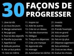 a black and blue poster with the words 30 facons de progreser