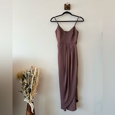 ** From The Website: Https://Www.Lulus.Com/Products/Reinette-Mauve-Purple-Midi-Dress/716002.Html ** Crafted From Sleek Mauve Pink Woven Fabric, This Stunning Cocktail Dress Is Sure To Garner Attention Wherever You Go! Slender Spaghetti Straps Have An Adjustable Fit And Support A Figure-Enhancing Princess-Seamed Bodice. High Waist Tops A Pleated Overlapped Midi Skirt That Lends A Curve-Enhancing Faux Wrap Silhouette. Slight High-Low Hem Adds An Elegant Finish. Hidden Back Zipper/Clasp. - Bodice I Purple Midi Dress, Mauve Purple, Adhesive Bra, Mauve Pink, Strapless Bra, High Low Hem, Woven Fabric, High Low, Spaghetti Strap