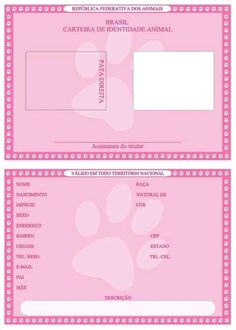 two pink boarding cards with an animal paw print on the front and back, both in white